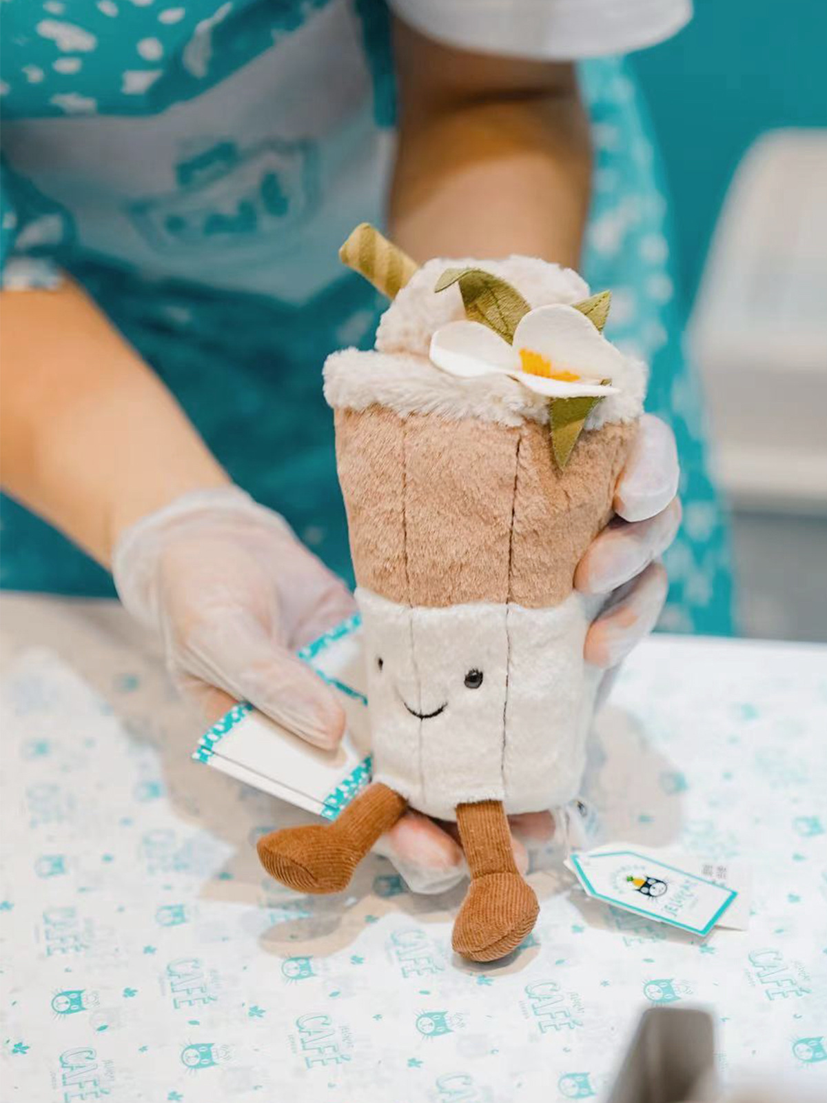 Close up of latte plushie