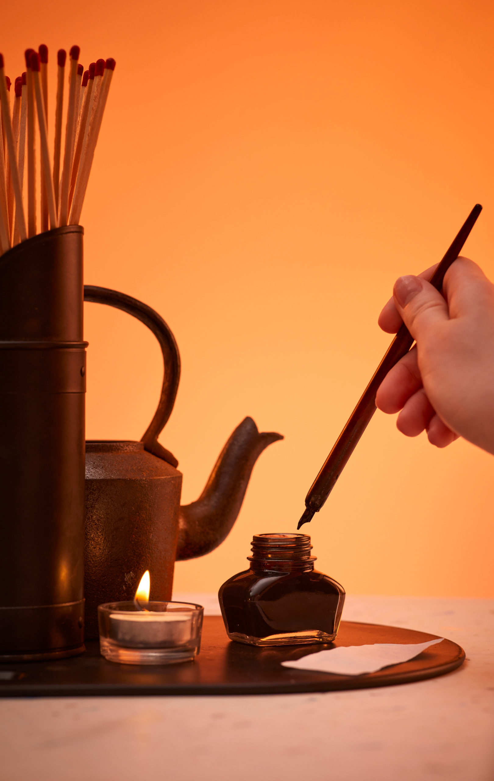 Kettle, ink and pen