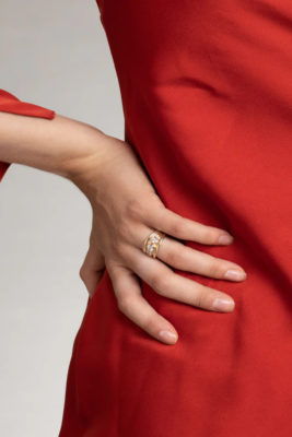 Hand in hip with engagement ring
