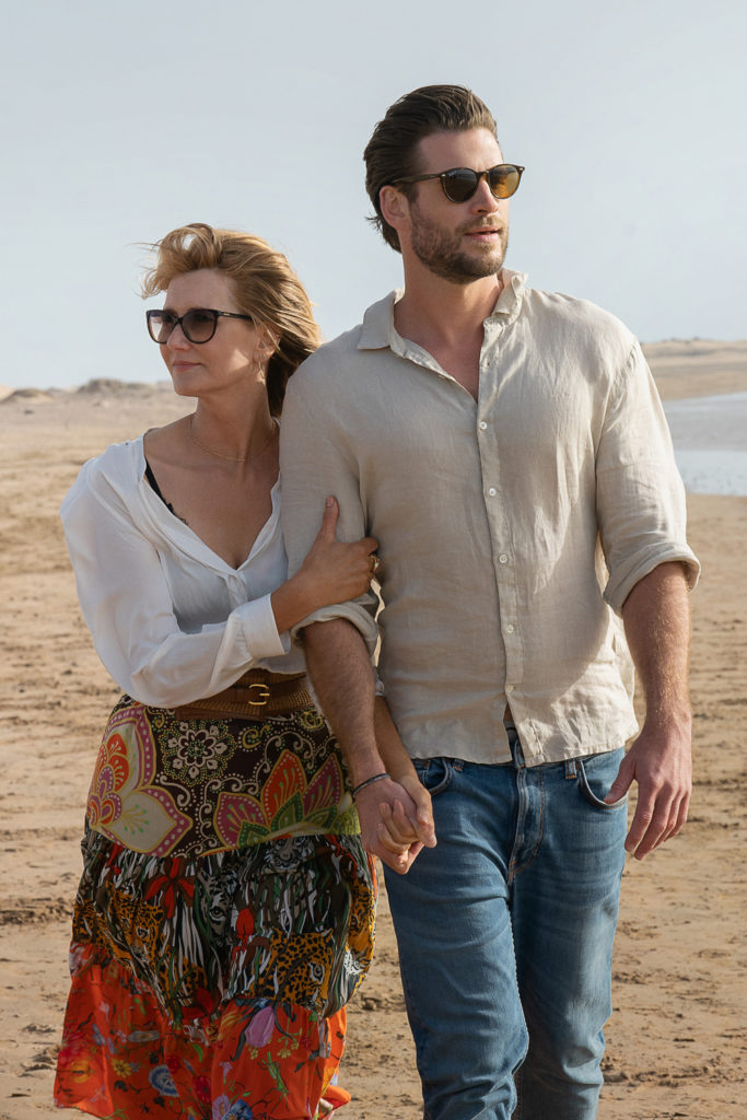 (L-R) Laura Dern as Katherine Loewe and Liam Hemsworth as Owen Brophy in Lonely Planet.