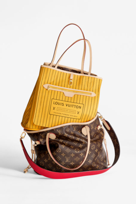 Louis Vuitton bags stacked on top of each other