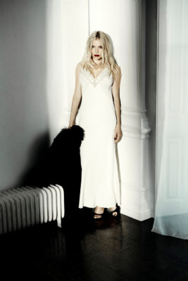 Sienna Miller in white silk dress