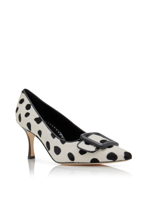 Black and white spotted pumps