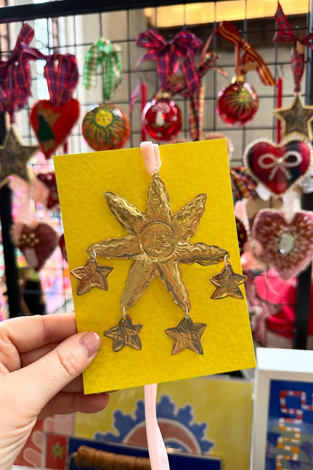 Close up of gold star ornament