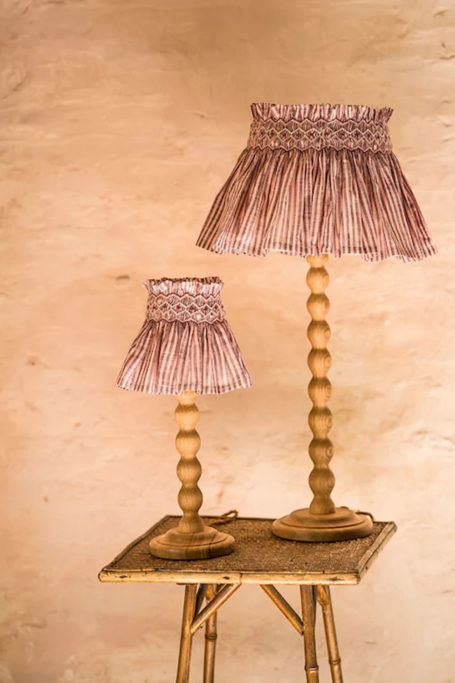 Edit58 x Smock London Elsie Lampshade Skirt Mulberry Stripe with Plum Pie Hand Smocking