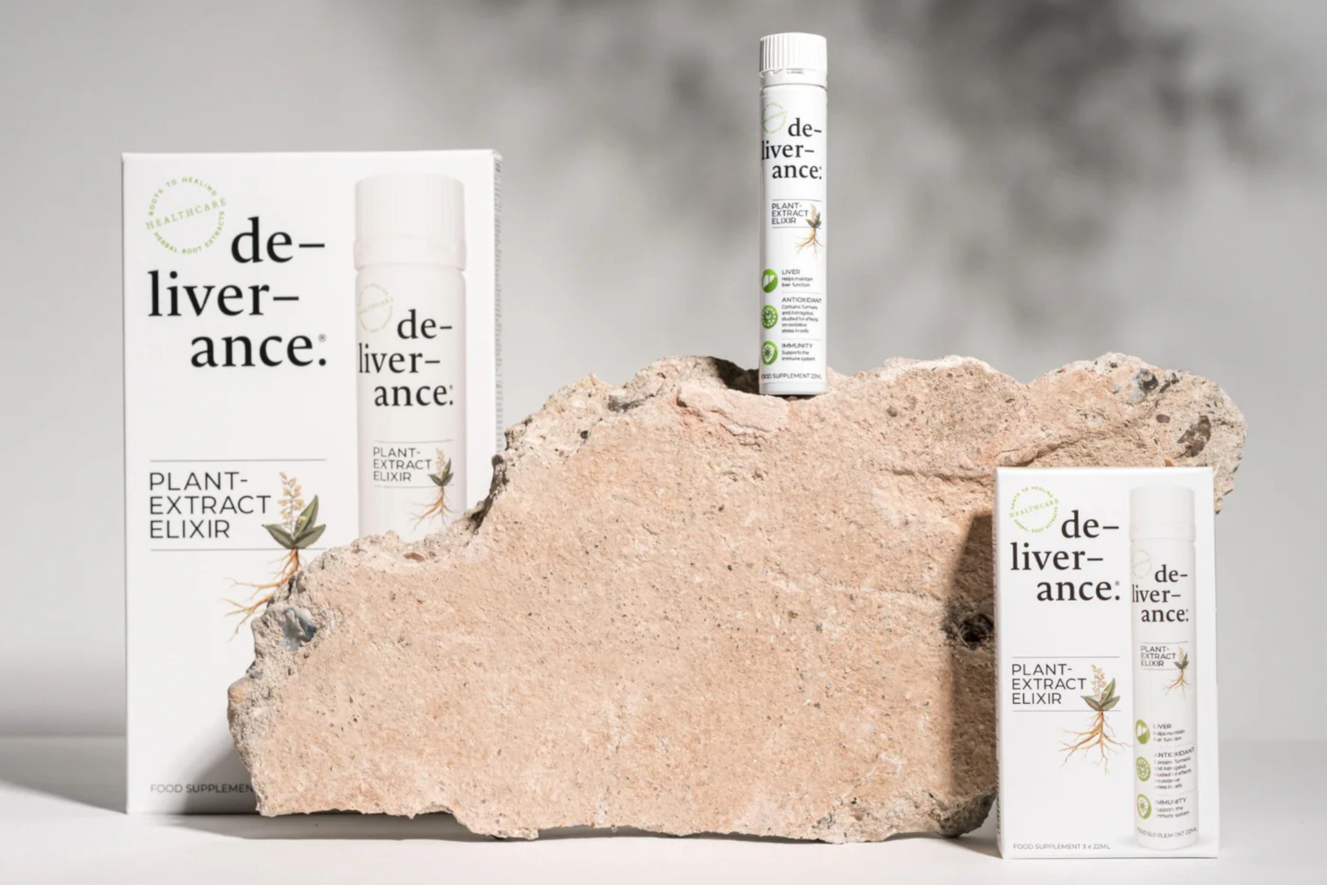 Products displayed on concrete block