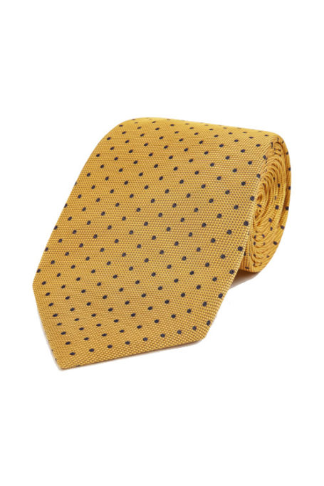 Yellow tie with navy dots