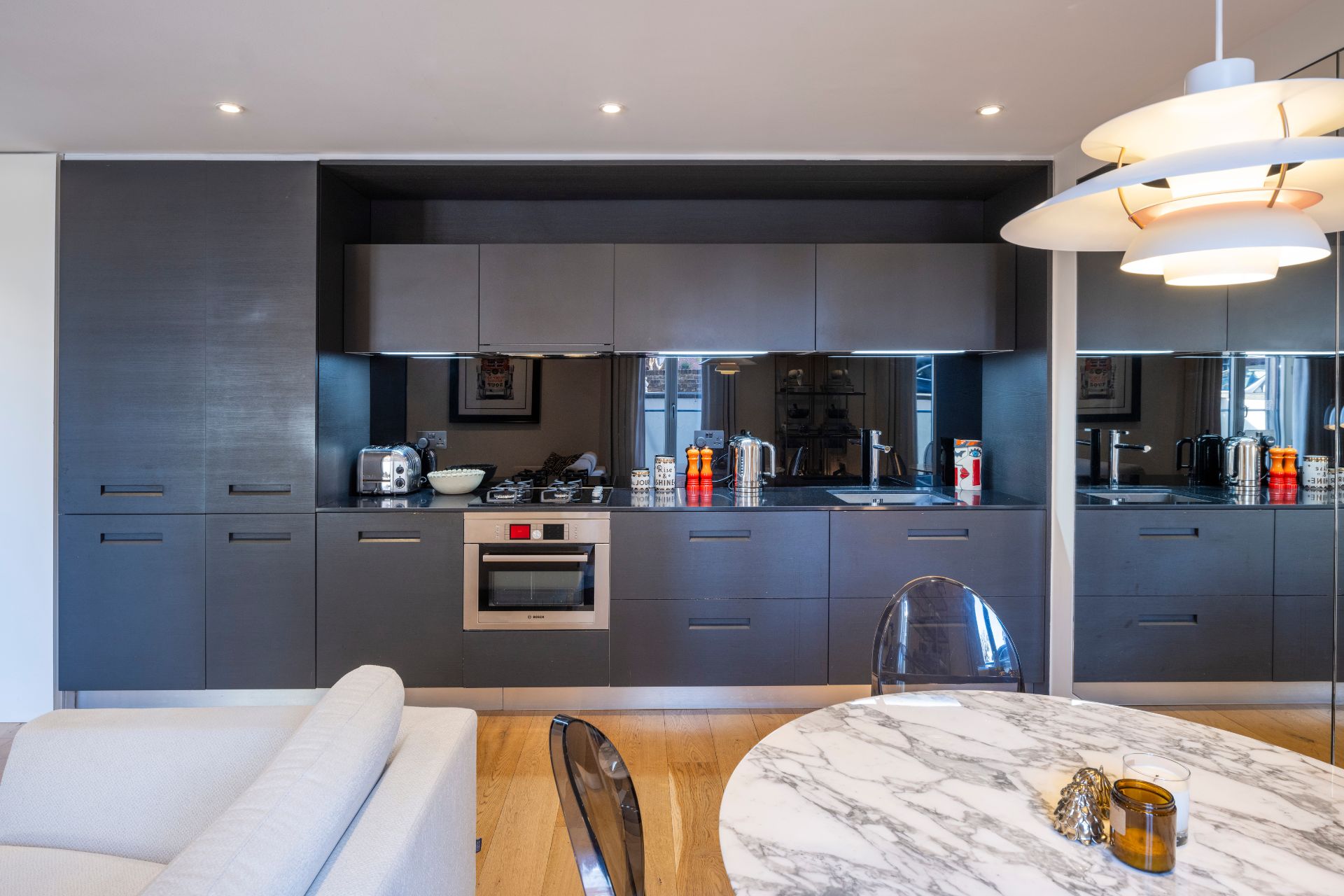 Kitchen with matte black cabinets