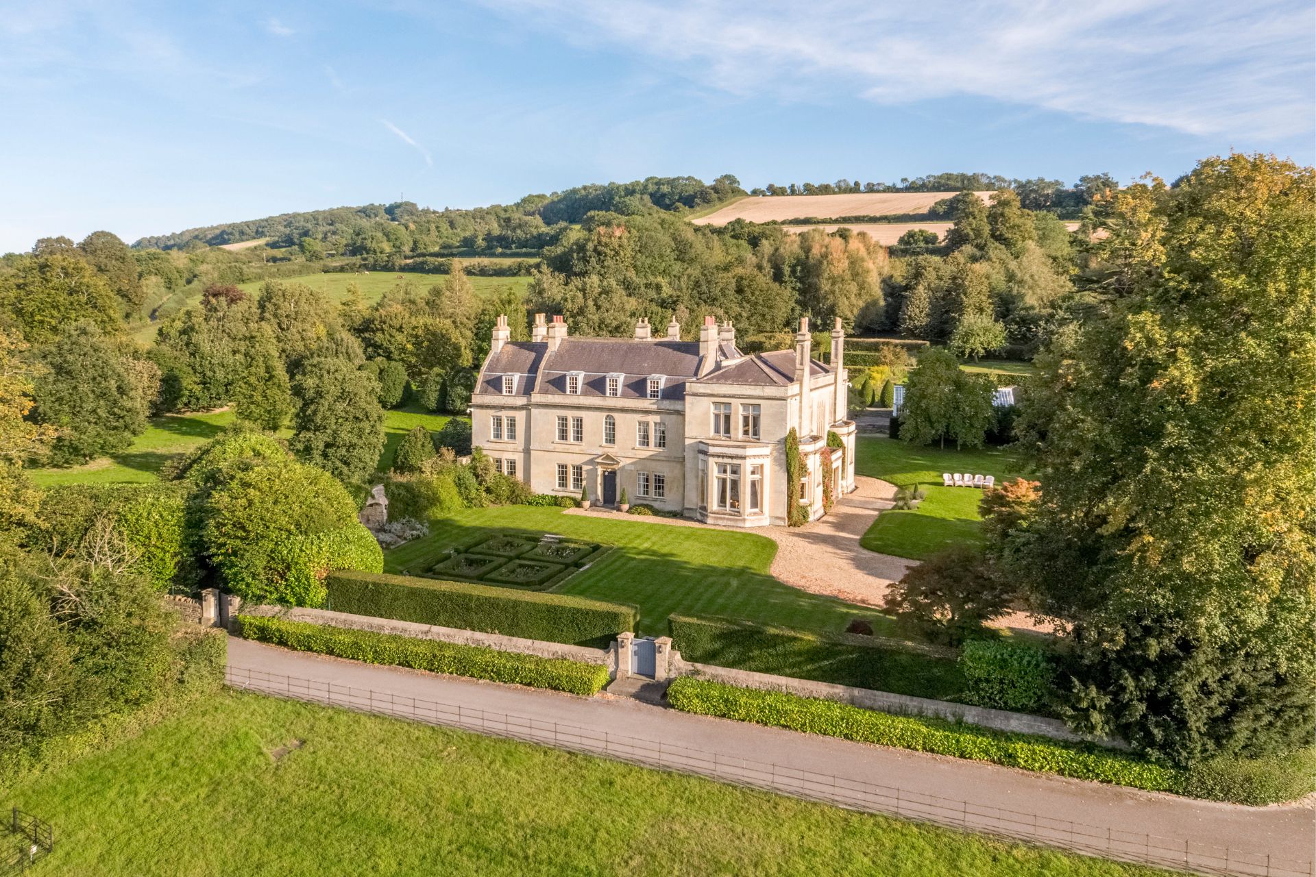 Aerial view of Bath country estate