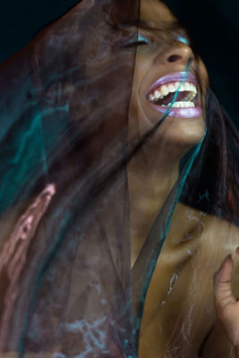 woman with metallic makeup