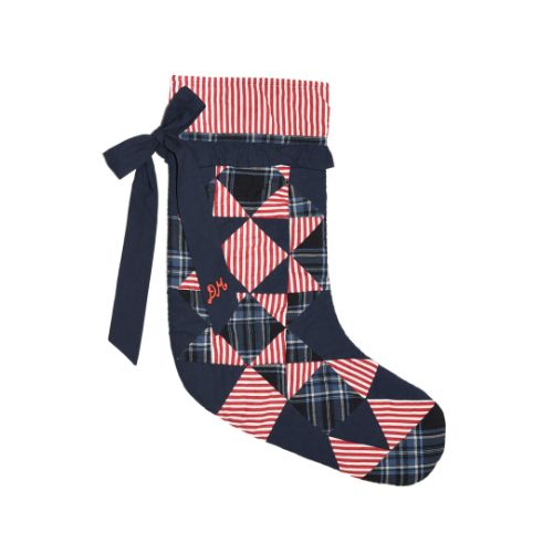 Stocking with red stripes and navy checks