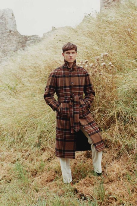 New & Lingwood Brown Check Wrap Coat