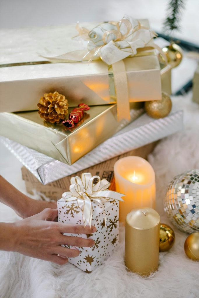 A pile of Christmas gifts
