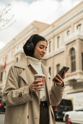A girl wearing headphones
