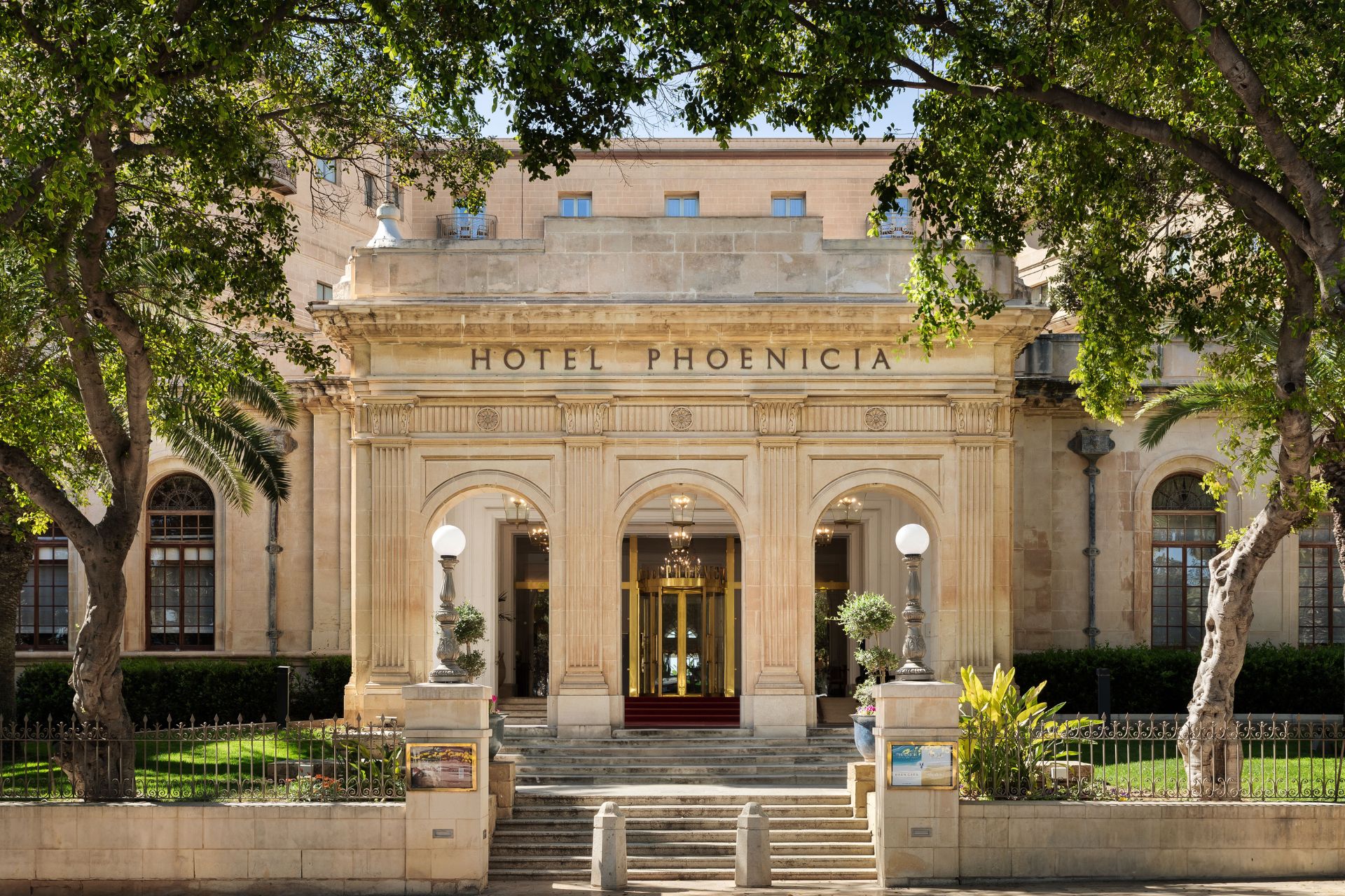 Pale stone hotel facade