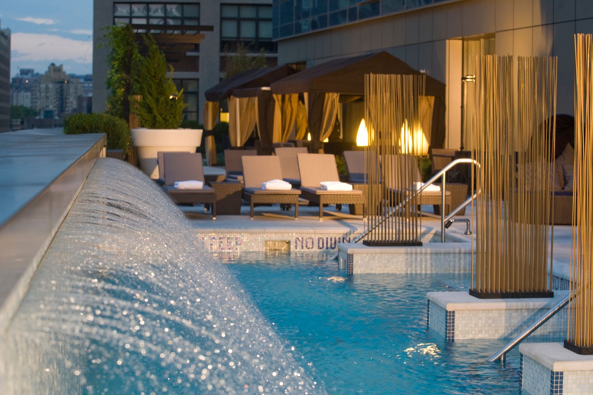 Rooftop pool with waterfall