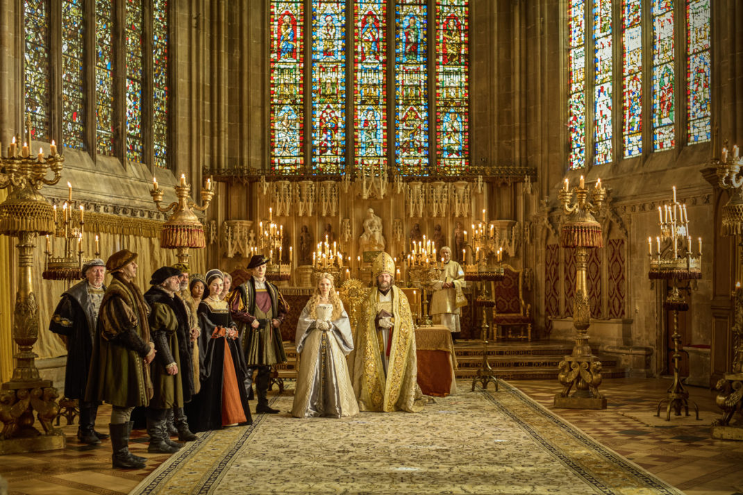 (L-R) Jane Seymour (KATE PHILLIPS) & Archbishop Cranmer (WILL KEEN) in Wolf Hall: The Mirror And The Light.