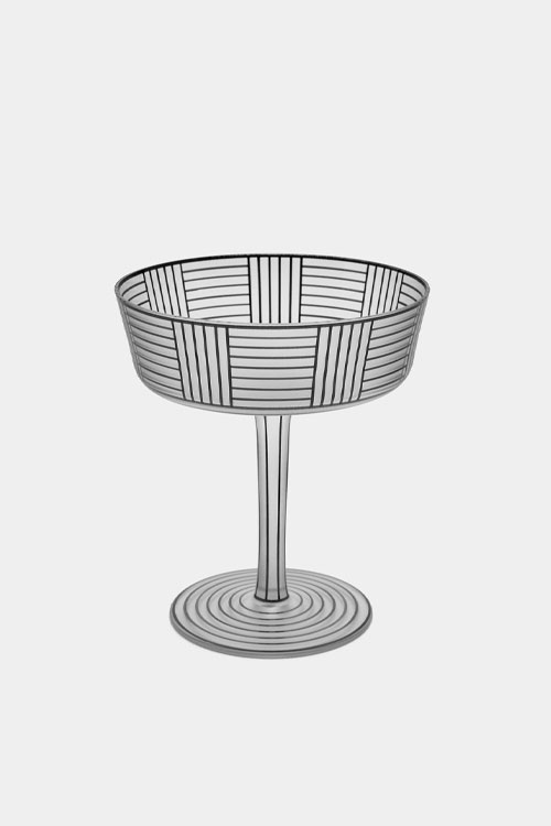Hand painted champagne coupe with grid line design by Abask
