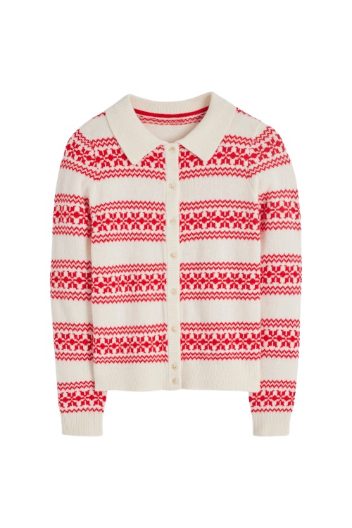 Red and white cardigan