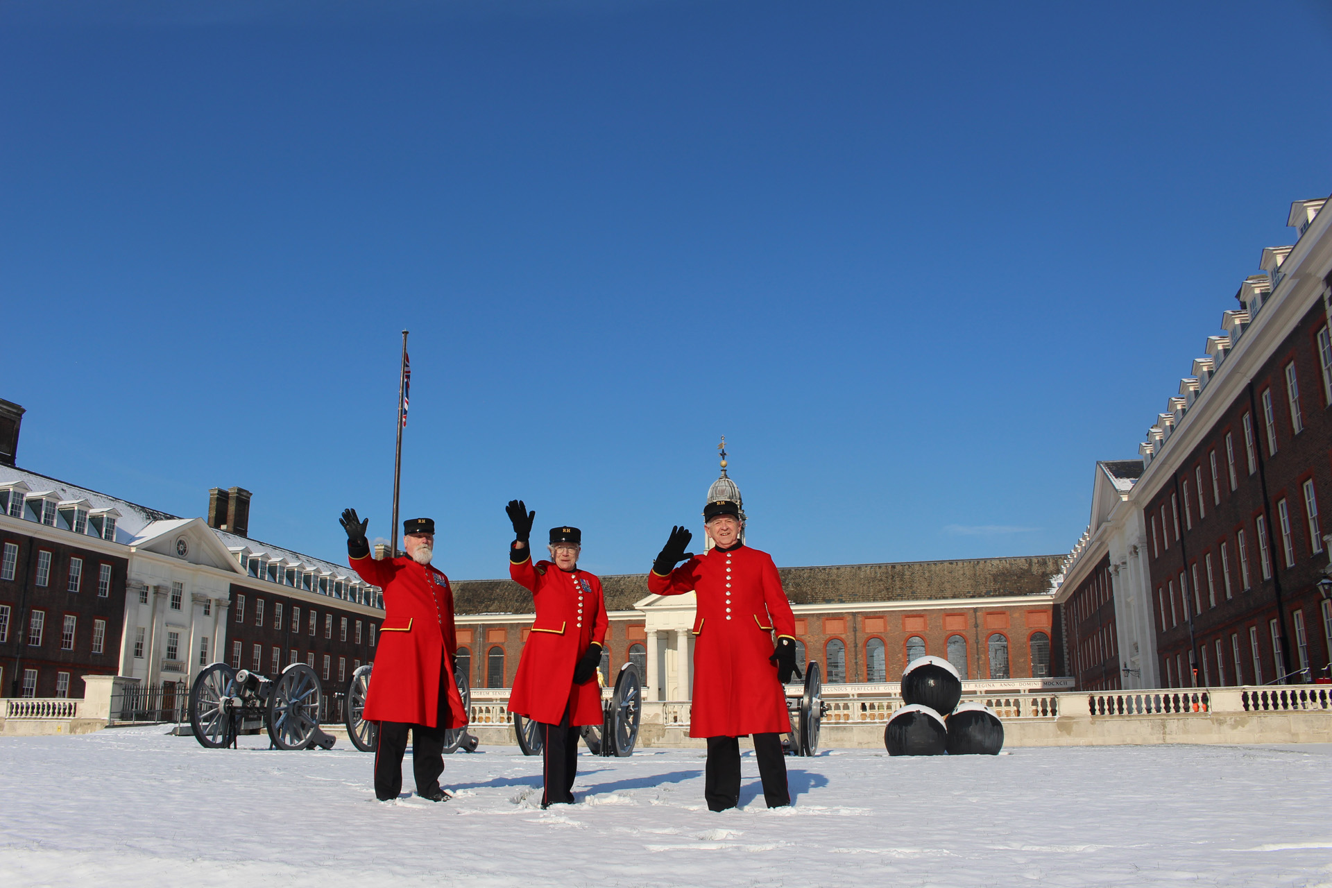 The Chelsea Pensioners in the snow
