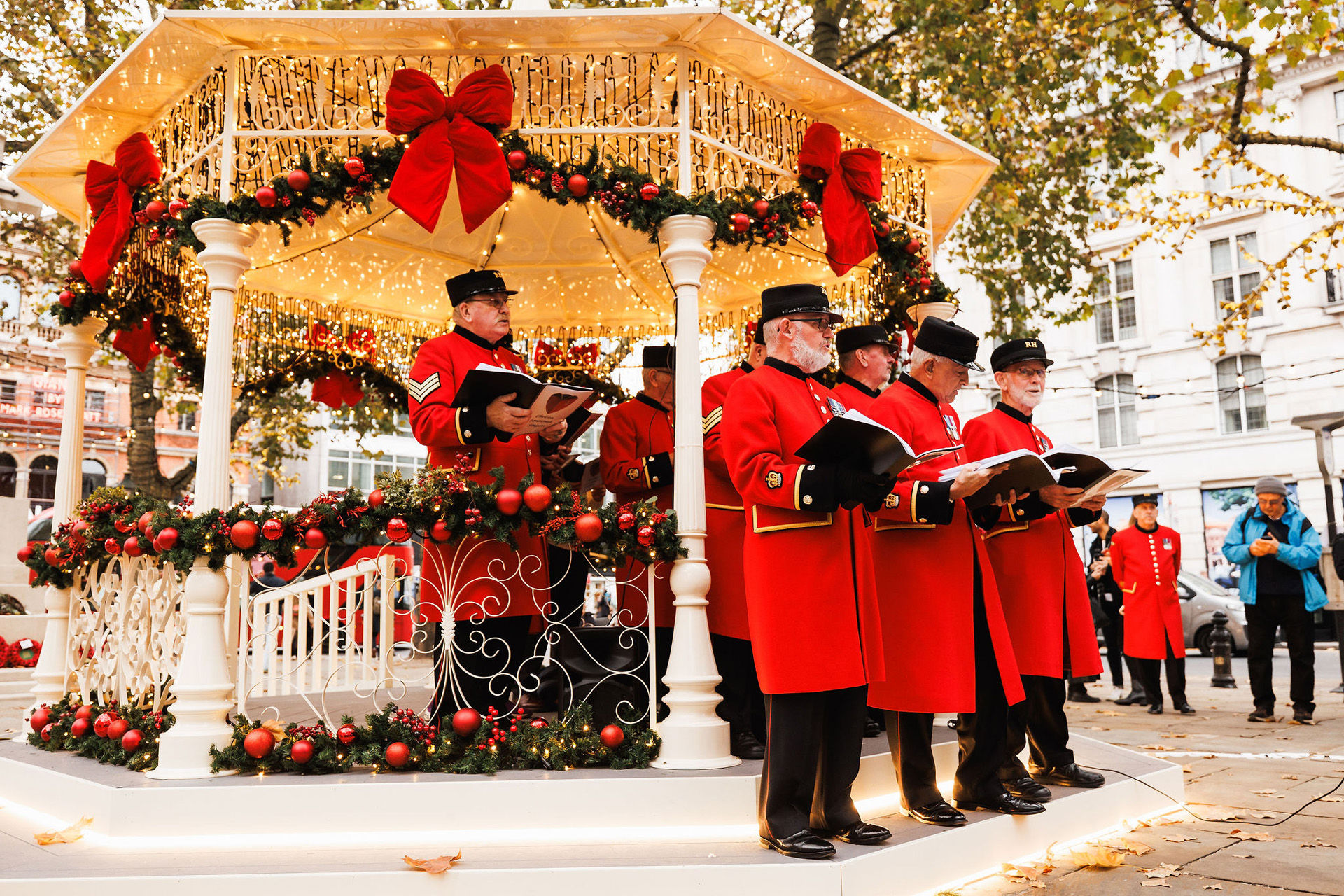 Chelsea Pensioners singing in Sloane Square