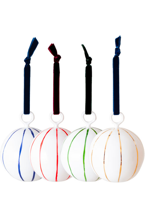Set of 4 striped bone china baubles