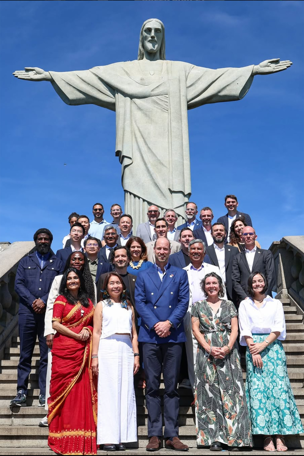 Prince William with the 2025 Earthshot Prize finalists at the foot of Rio de Janeiro's Christ the Redeemer