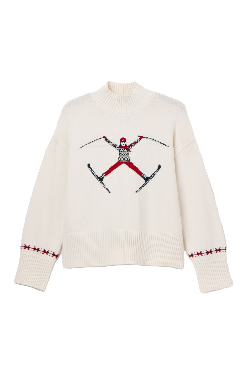 White jumper with ski illustration | Christmas jumpers 2024