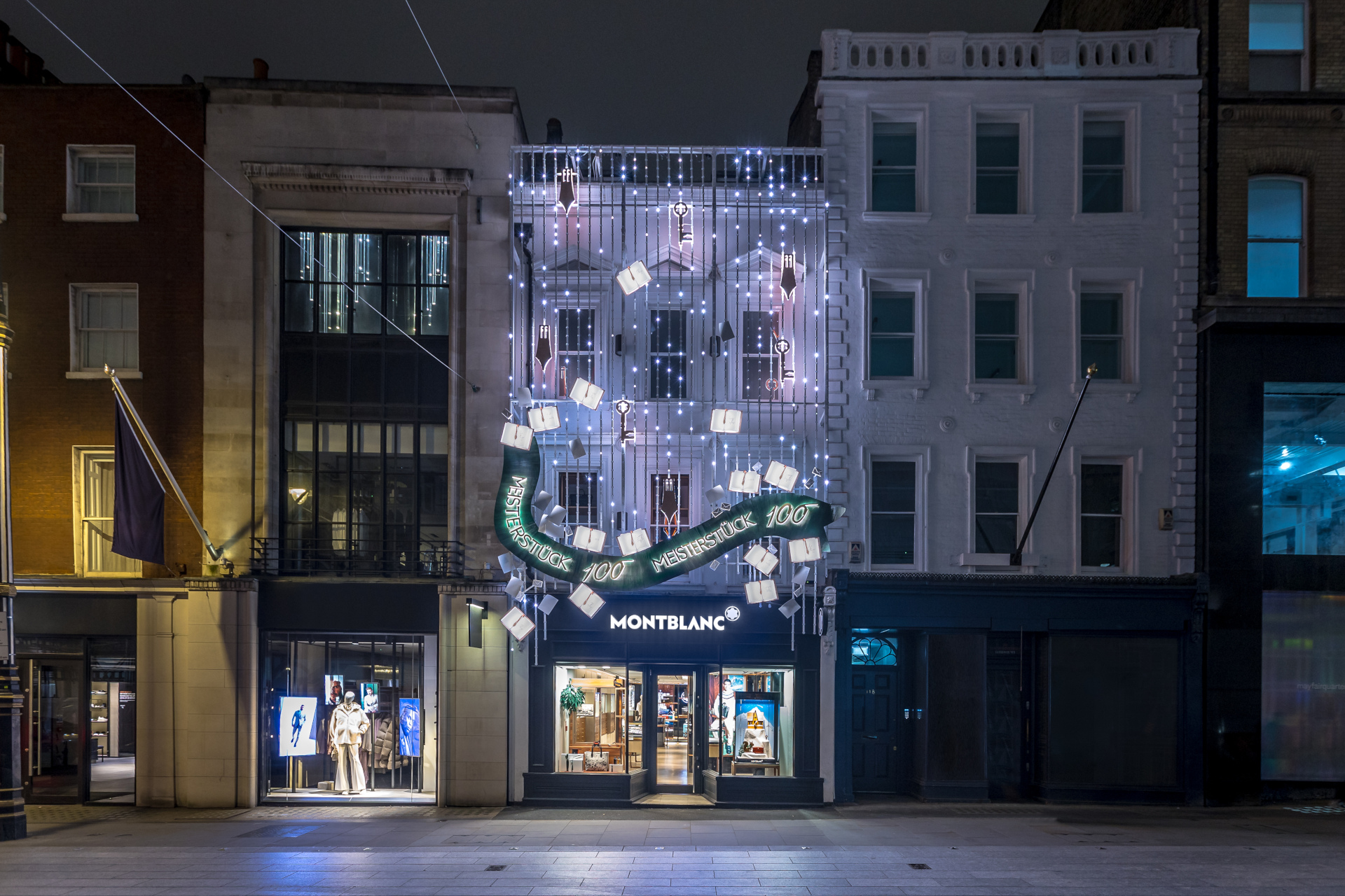 Shop front with Christmas window display and lights | Montblanc London