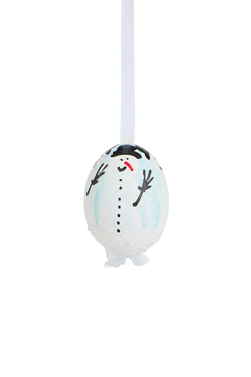 Snowman painted on egg-shaped bauble
