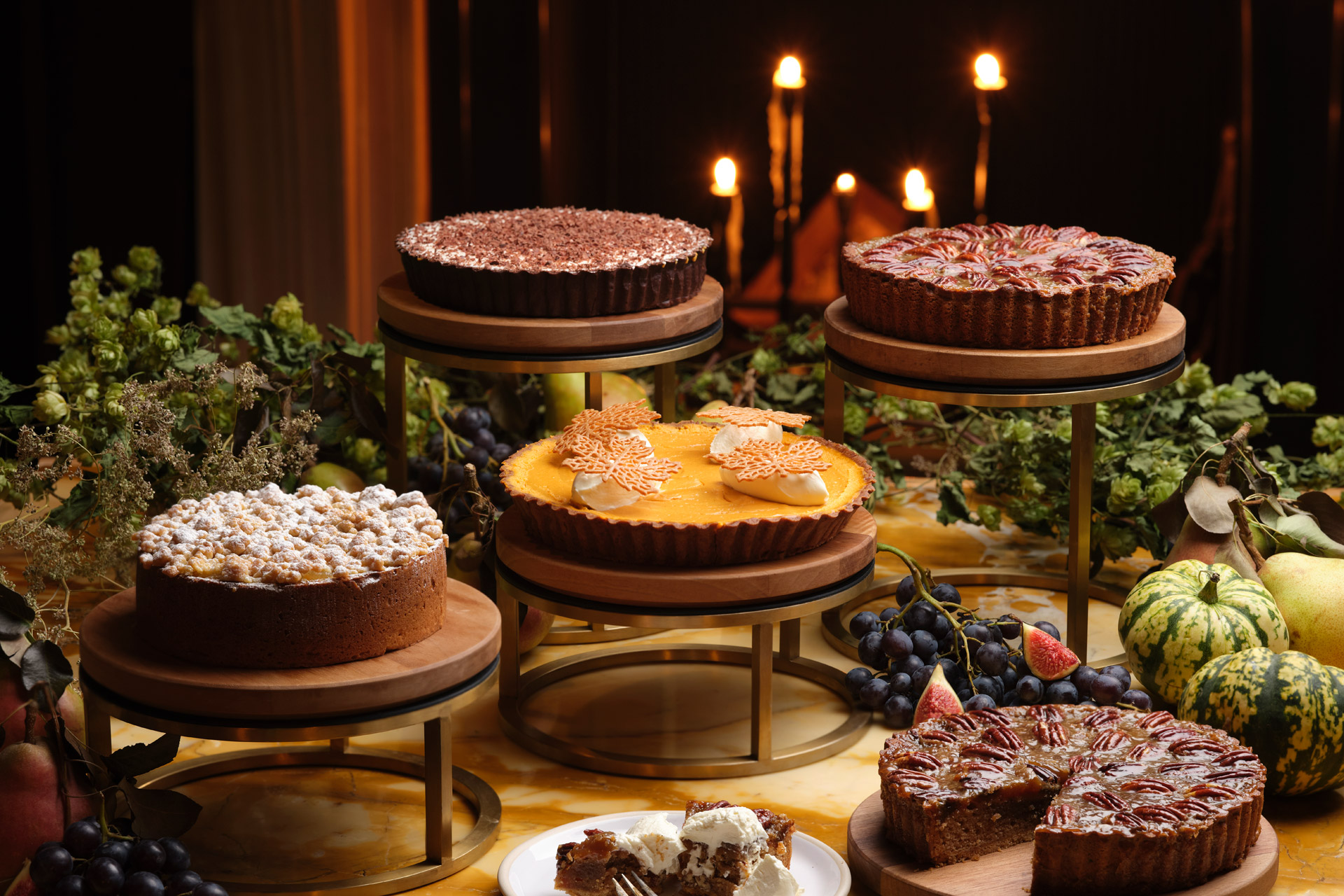 Thanksgiving pie table at NoMad London
