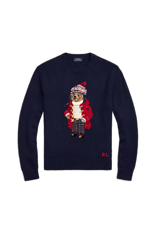 Sweater with illustrated bear in winter clothes