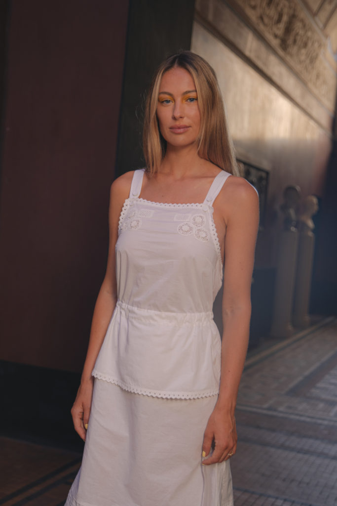 Woman with eco blonde hair