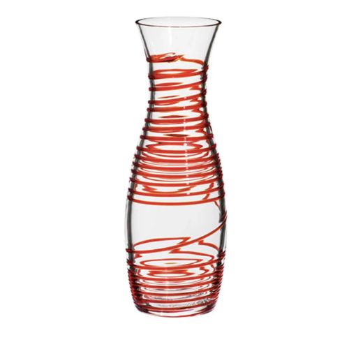 Glass decanter with red stripe design