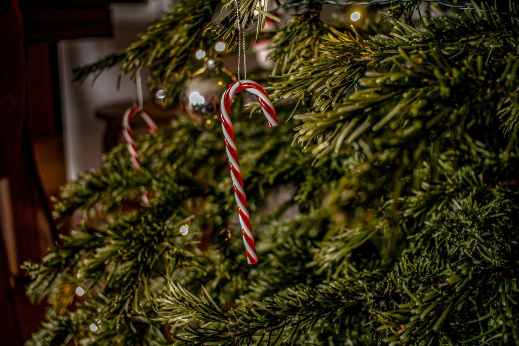 Christmas tree with candy cane bauble