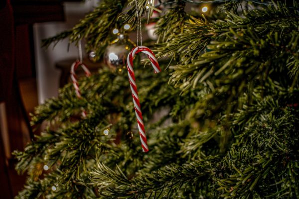 Christmas tree with candy cane bauble