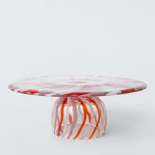 Glass cake stand with candy cane stripes