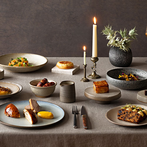 A Christmas meal on a table