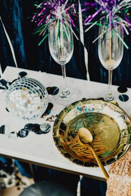 Christmas party drinks with tinsel decorations