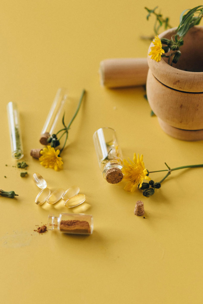 Supplements on a yellow background