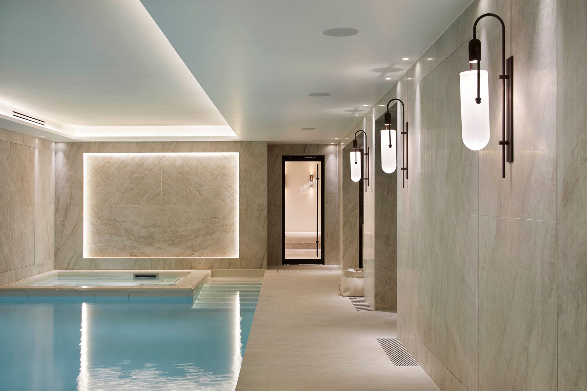 Indoor pool with stone floors