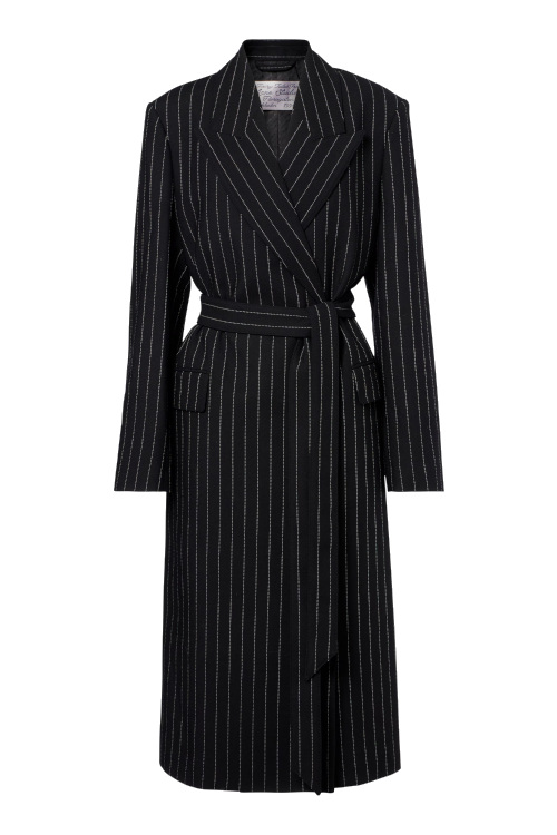 Pinstripe wrap coat