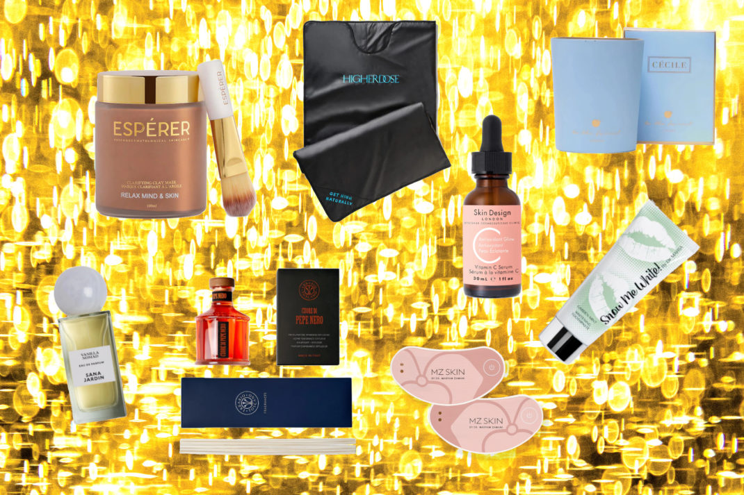 Wellness gifts on gold background