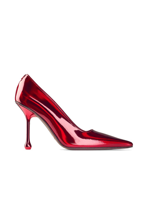 Red leather pumps