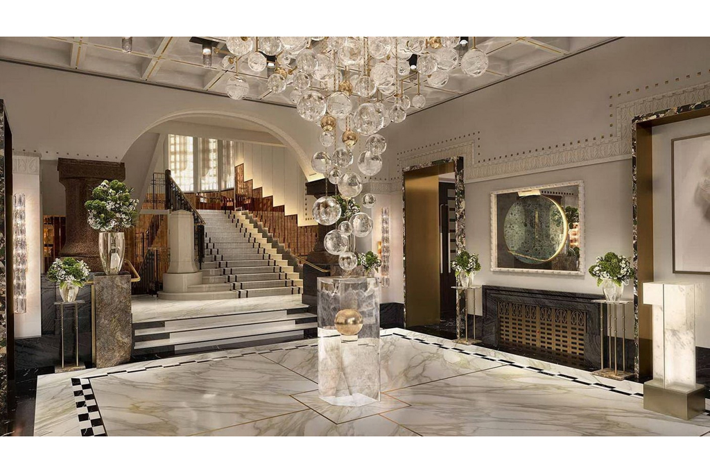 A digital render of the foyer at Mandarin Oriental Vienna