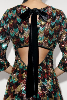 Back of sequin dress with bows