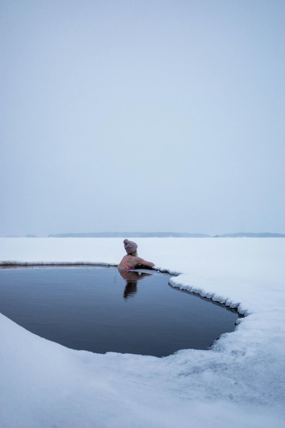 Woman snow swimming