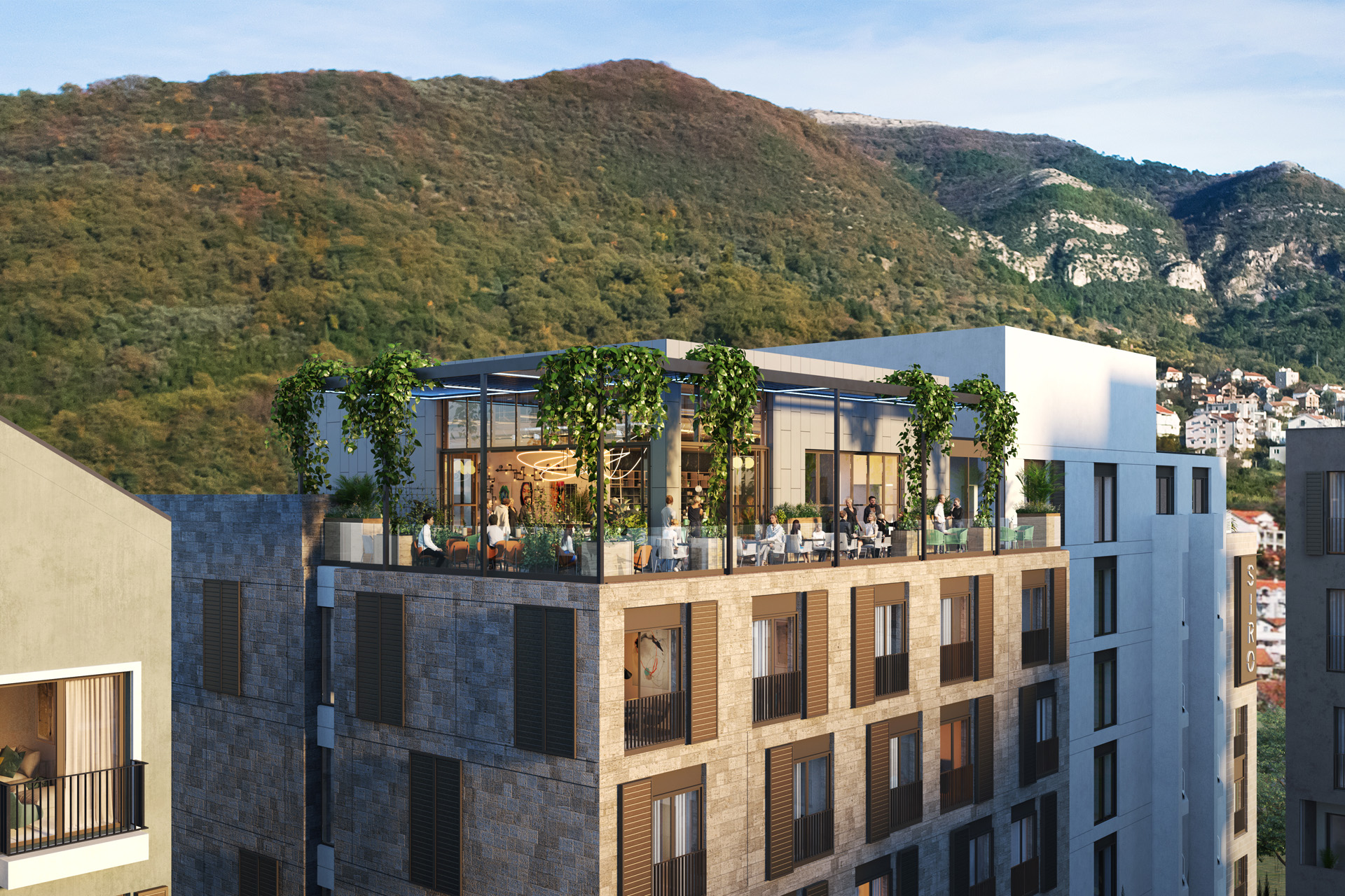A render of the rooftop bar at SIRO Boka Place