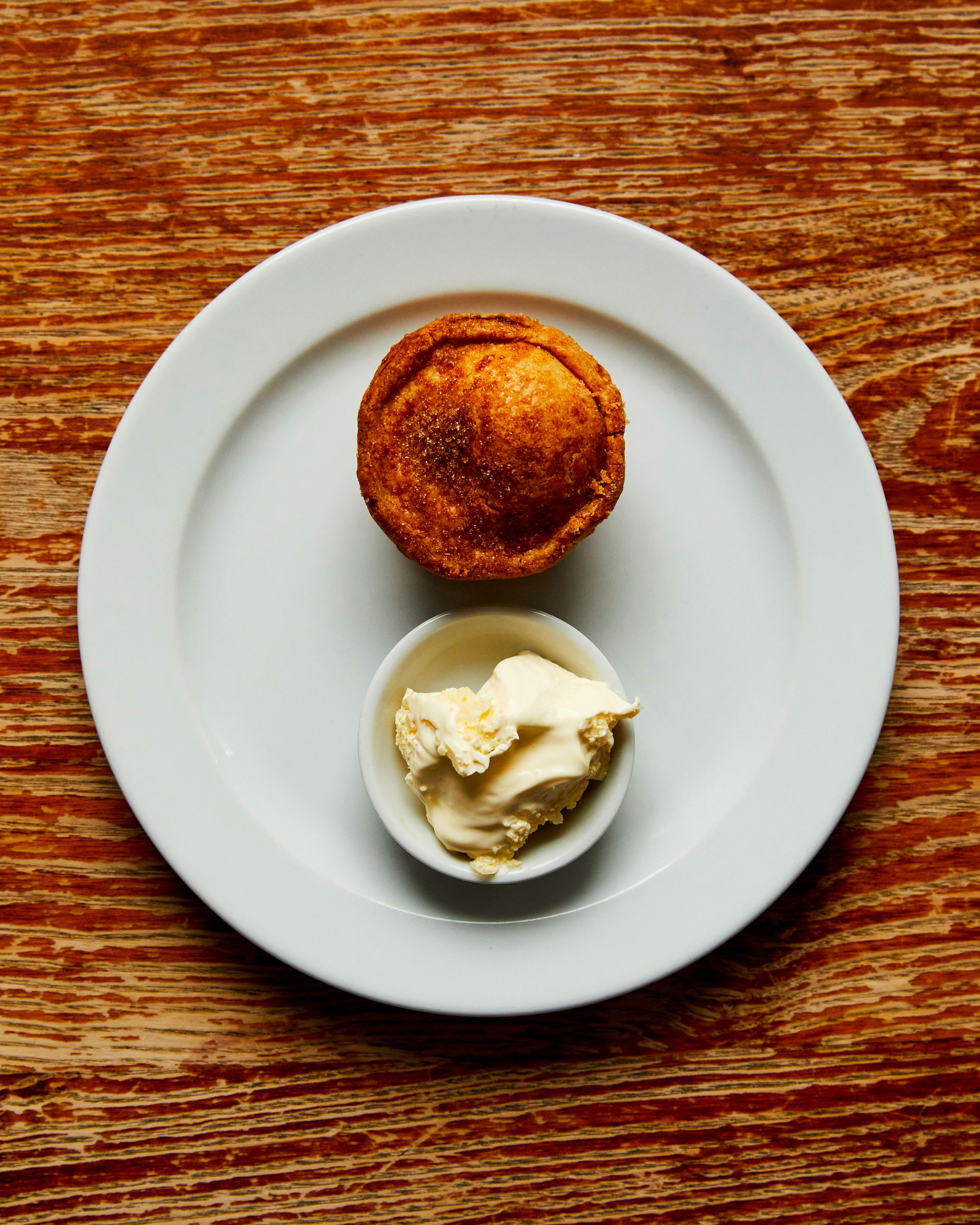 St John Bakery mince pie on a plate with clotted cream 