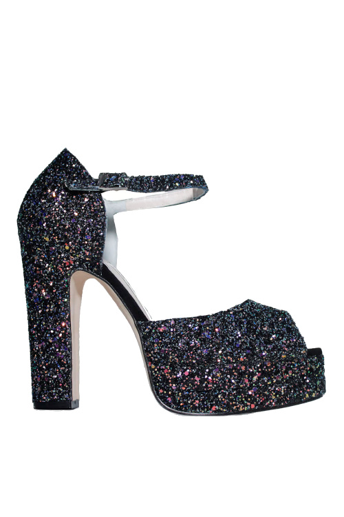 Black sparkly platform heels